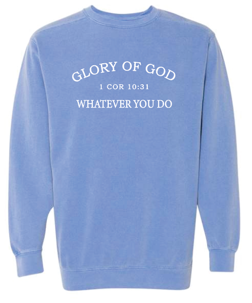 Glory of God Design Comfort Colors Crewneck Sweatshirt (flo blue)