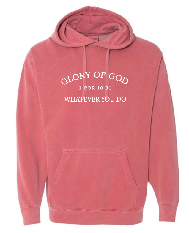 Glory of God Design Comfort Colors Hooded Sweatshirt (crimson)