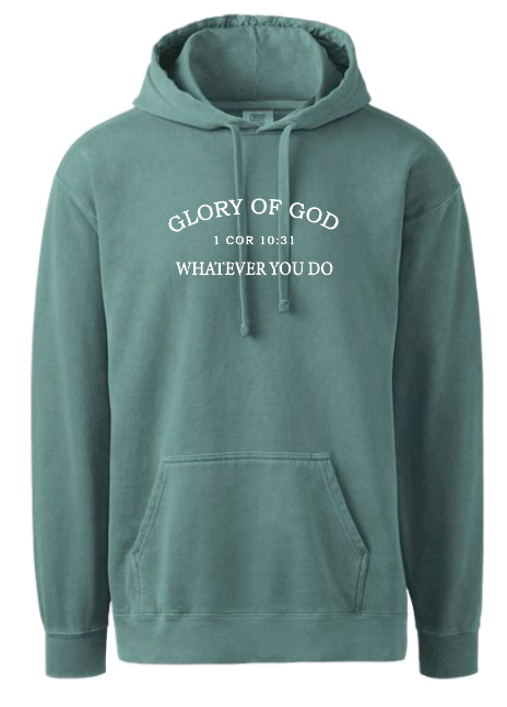 Glory of God Design Comfort Colors Hooded Sweatshirt (blue spruce)