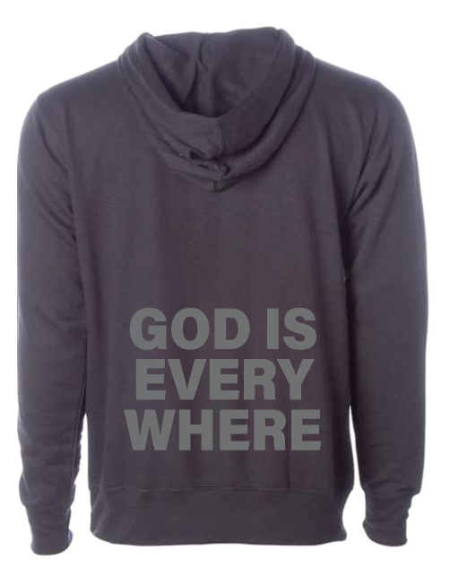 God is Everywhere Design Hooded Sweatshirt (black)(a)