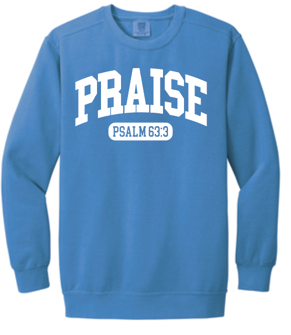 Praise Design Comfort Colors Crewneck Sweatshirt (flo blue)