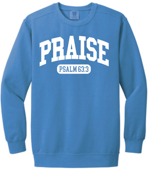 Praise Design Comfort Colors Crewneck Sweatshirt (flo blue)