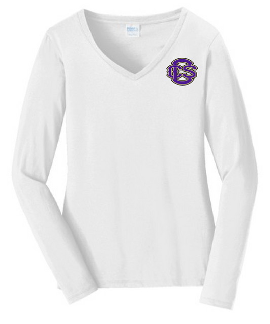 Fan Gear (6475) Port & Co V-neck L/S T-shirt (women)(white)