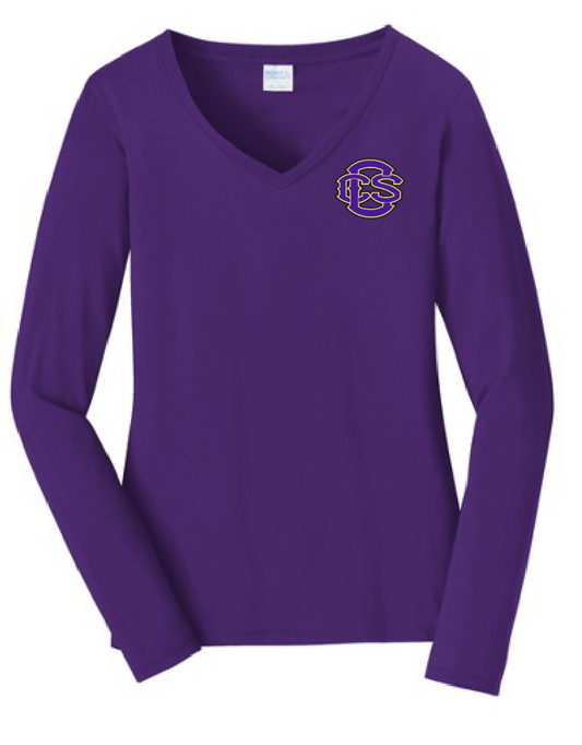 Fan Gear (6475) Port & Co V-neck L/S T-shirt (women)(purple)