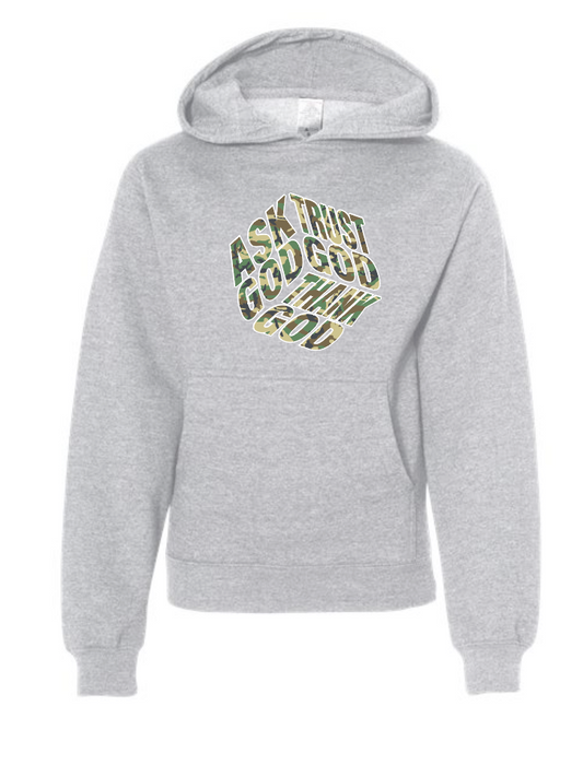 Ask God~Camo Hooded Sweatshirt (youth) (heather)
