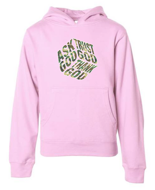 Ask God~Camo Hooded Sweatshirt (youth) (pink)