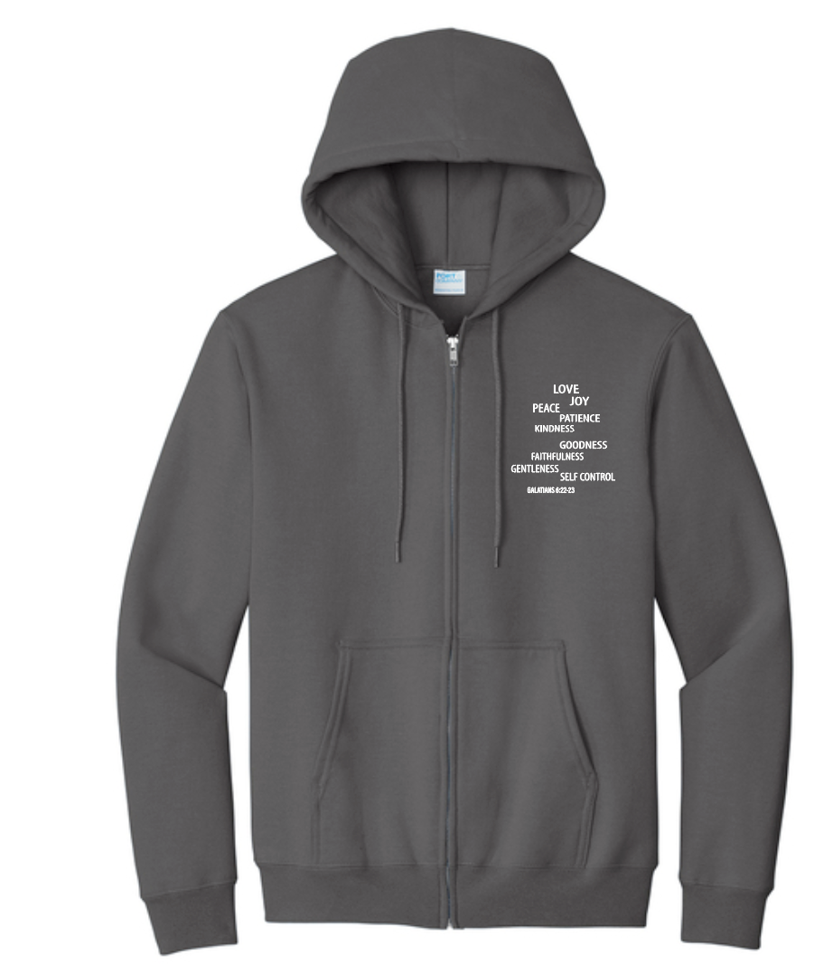 Fruit of the Spirit: Port & Co Basic Zip Hooded Sweatshirt (charcoal)