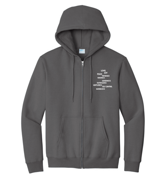 Fruit of the Spirit: Port & Co Basic Zip Hooded Sweatshirt (charcoal)