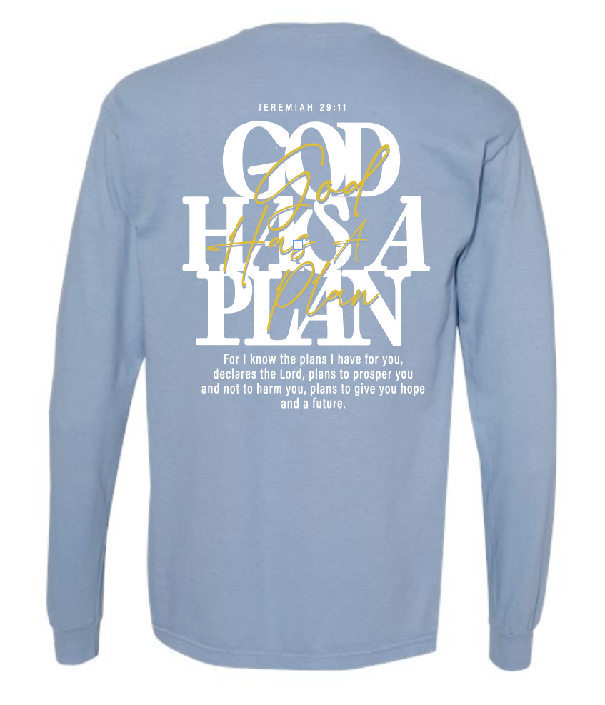 God Has a Plan: Comfort Colors L/S T-shirt (washed denim)