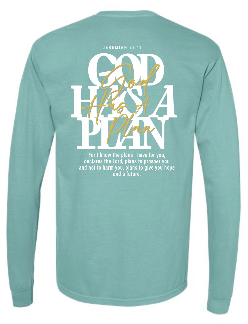 God Has a Plan: Comfort Colors L/S T-shirt (seafoam)