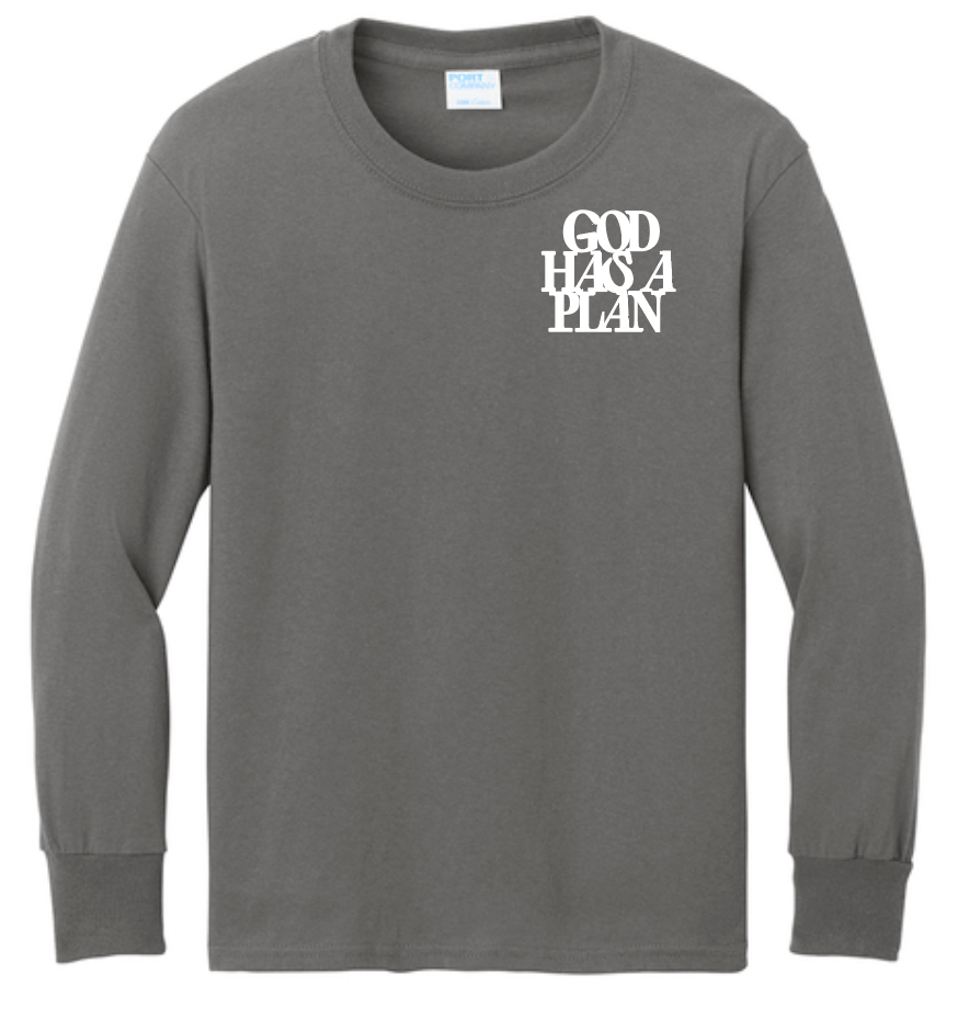 God Has a Plan: Basic L/S T-shirt (youth)(charcoal)