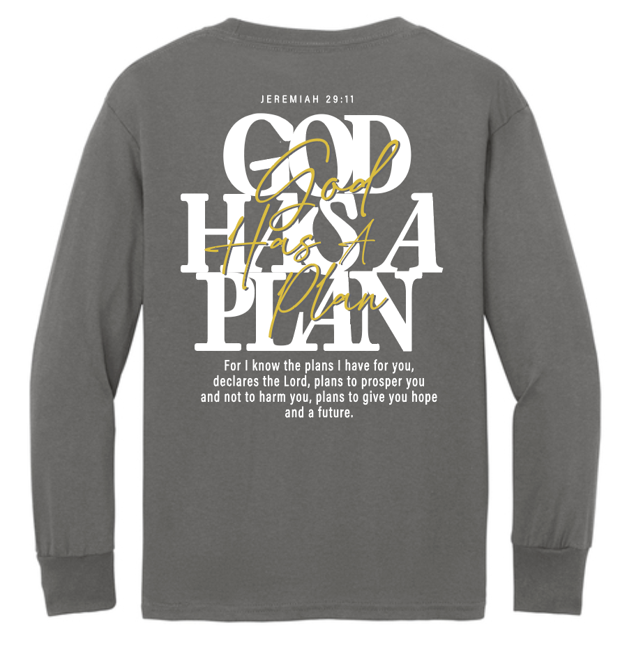 God Has a Plan: Basic L/S T-shirt (youth)(charcoal)