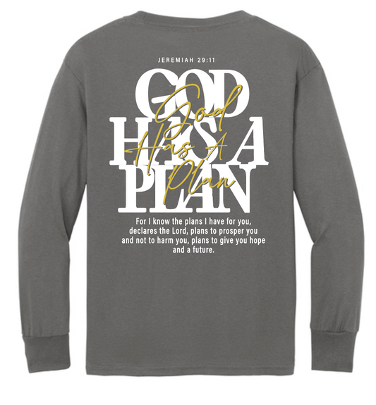 God Has a Plan: Basic L/S T-shirt (youth)(charcoal)
