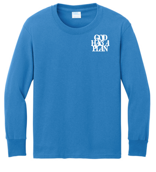 God Has a Plan: Basic L/S T-shirt (youth)(royal)