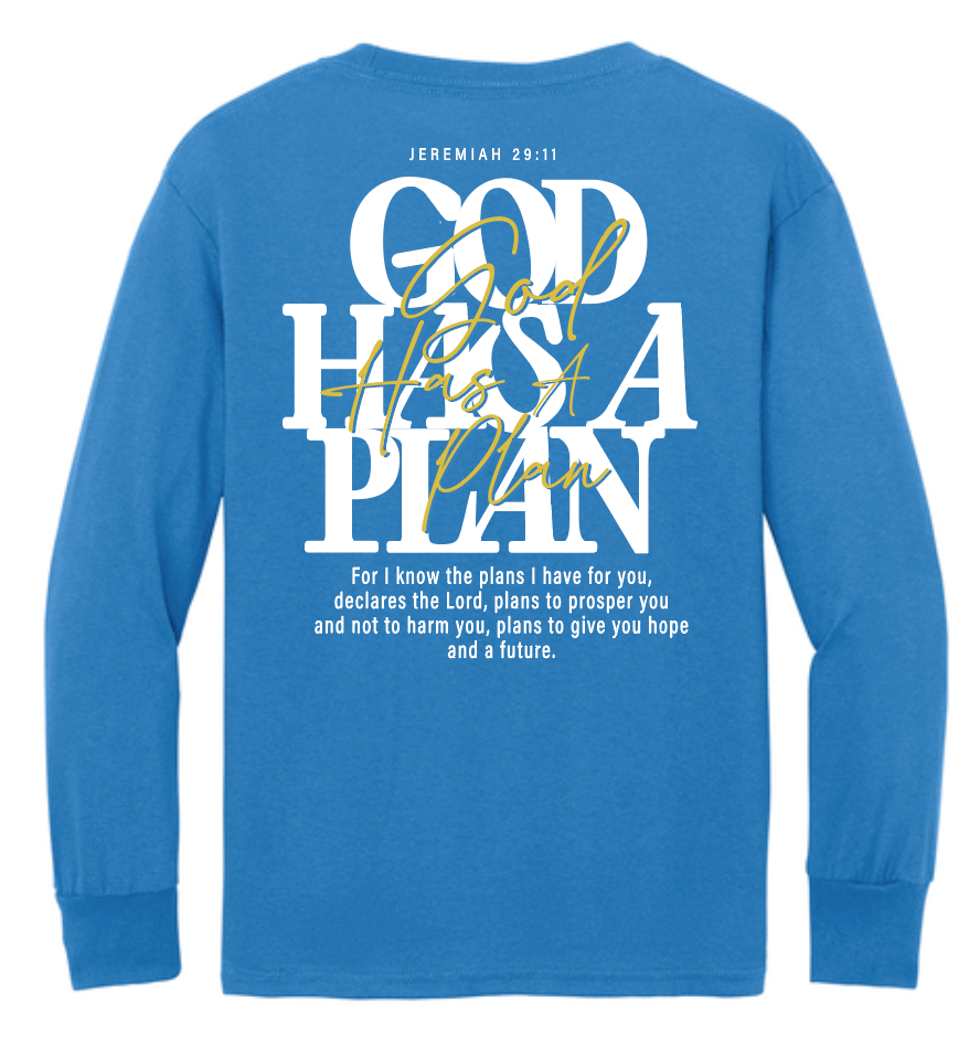 God Has a Plan: Basic L/S T-shirt (youth)(royal)