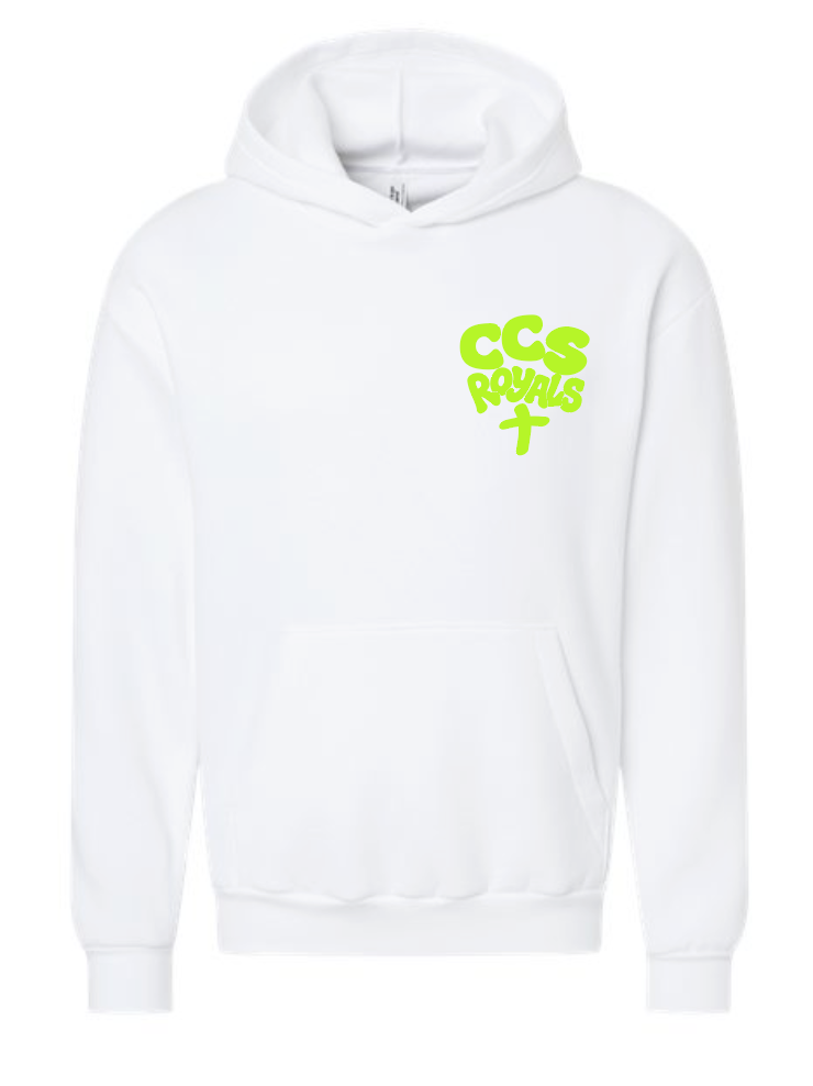 Neon Puff~Green: Gildan Basic Hooded Sweatshirt (white)