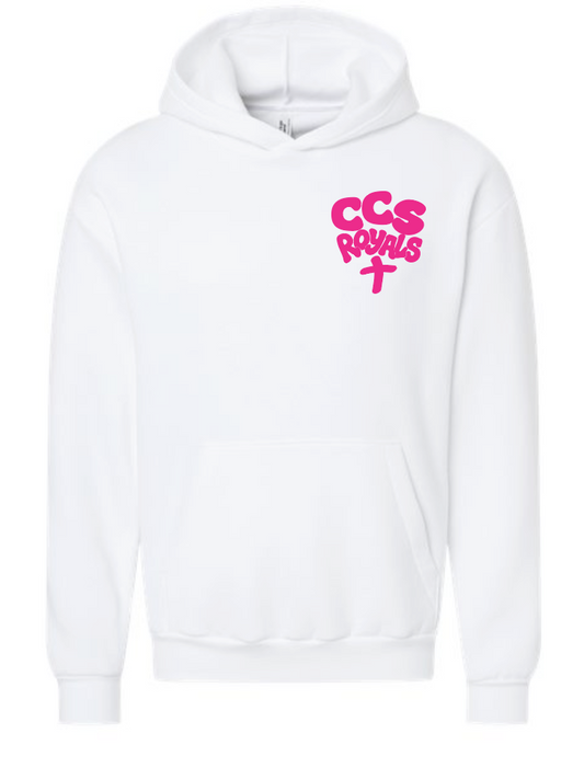 Neon Puff~Pink: Gildan Basic Hooded Sweatshirt (white)