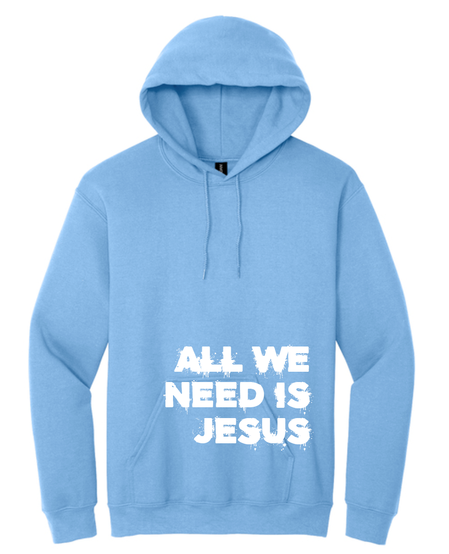 All We Need is Jesus: Softstyle Elevated Hooded Sweatshirt (blue)