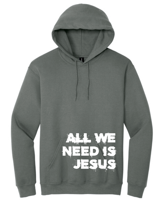 All We Need is Jesus: Softstyle Elevated Hooded Sweatshirt (charcoal)