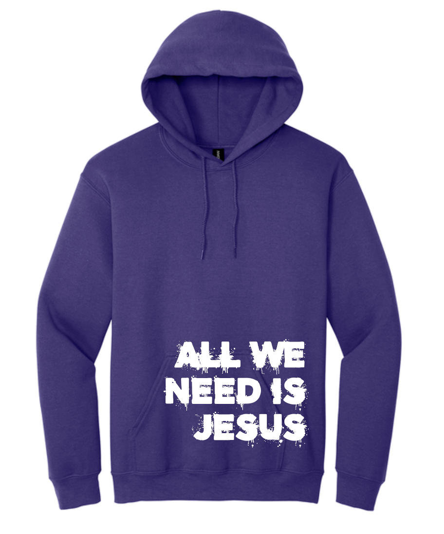 All We Need is Jesus: Softstyle Elevated Hooded Sweatshirt (purple)