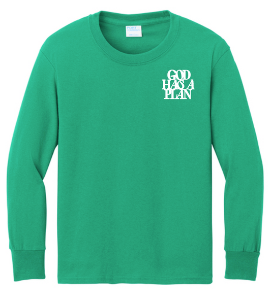 God Has a Plan: Basic L/S T-shirt (youth)(kelly)