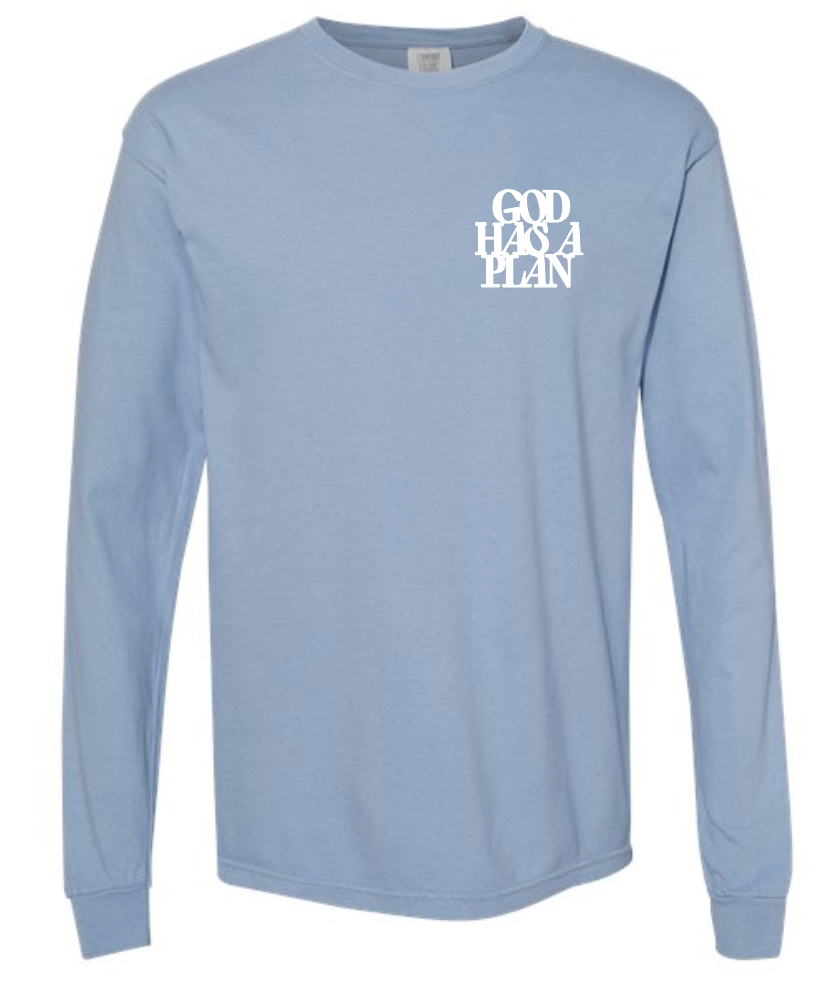 God Has a Plan: Comfort Colors L/S T-shirt (washed denim)