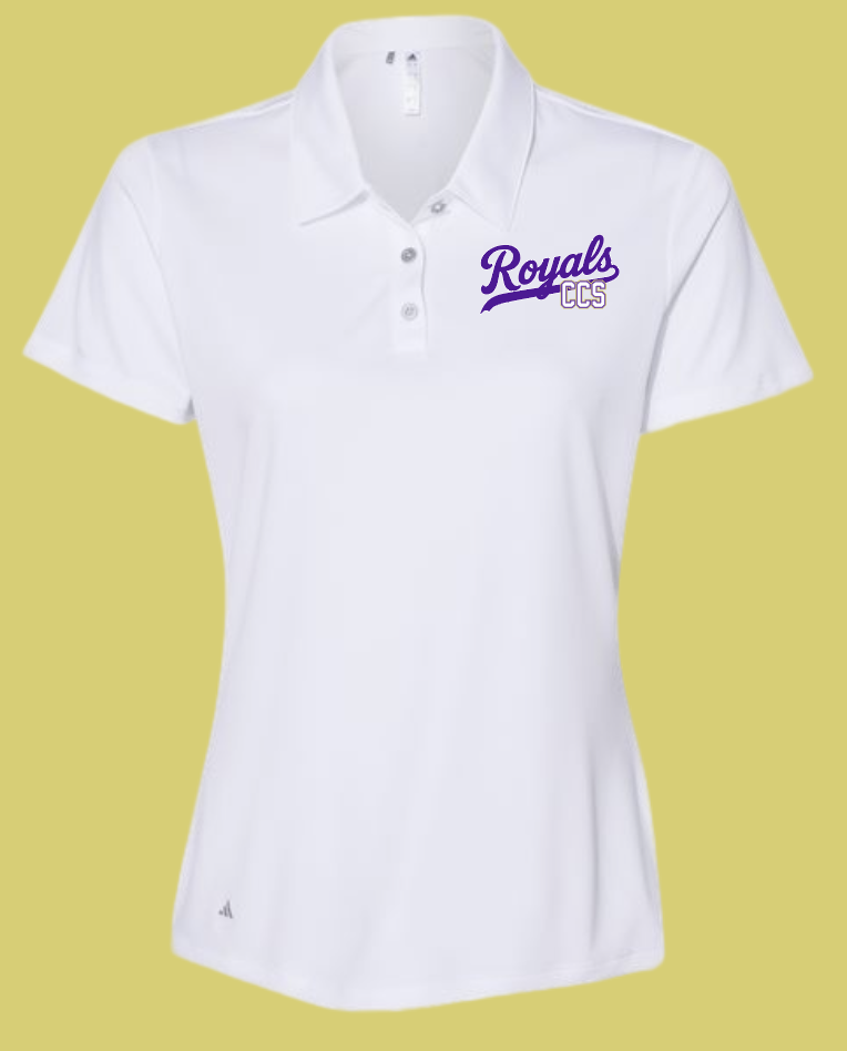 Fan Gear (8275) "Script Royals" Design Adidas Performance Polo~Women's (white)